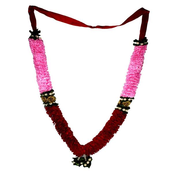 Red & Pink Mala/ Garland with artificial roses- for God/ Idol/ Puja Decor/ Festival/ Photo frame- 52cmX4cmX3cm (Large)