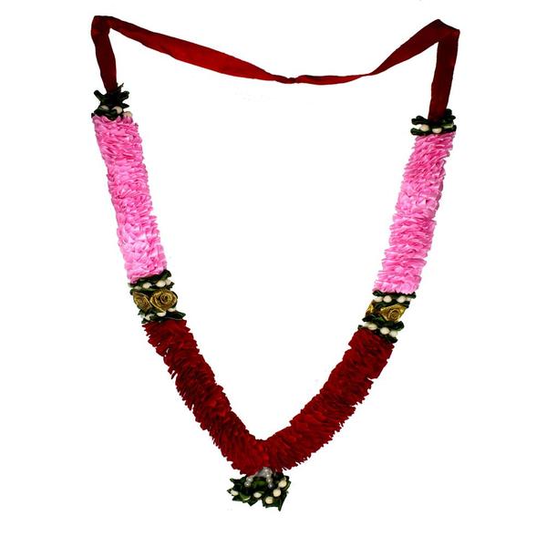 Red & Pink Mala/ Garland with artificial roses- for God/ Idol/ Puja Decor/ Festival/ Photo frame- 52cmX4cmX3cm (Large)