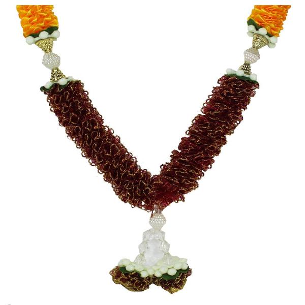 Yellow & Red Mala/ Garland with artificial Flowers- for God/ Idol/ Puja Decor/ Festival/ Photo frame- 52cmX5cmX3cm