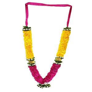 Yellow & Pink Mala/ Garland with artificial roses- for God/ Idol/ Puja Decor/ Festival/ Photo frame- 56cmX4cmX3cm
