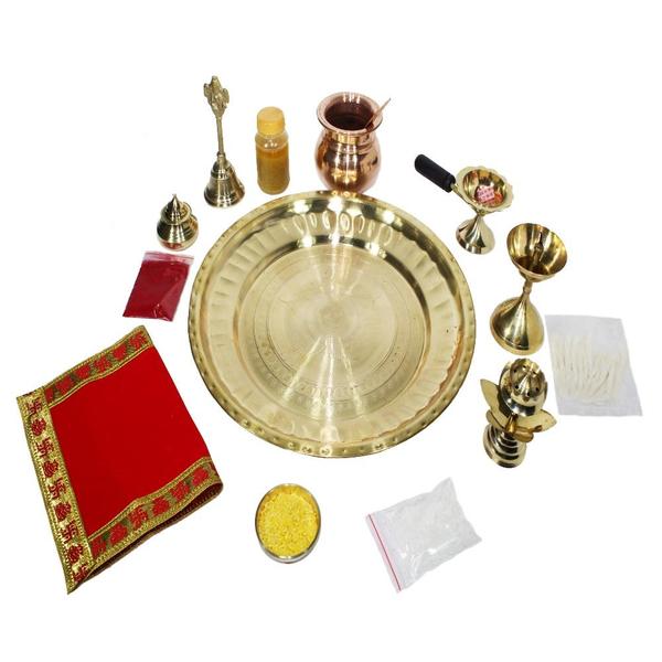 Brass Puja Thali Set- Large- with Necessary Puja Kits