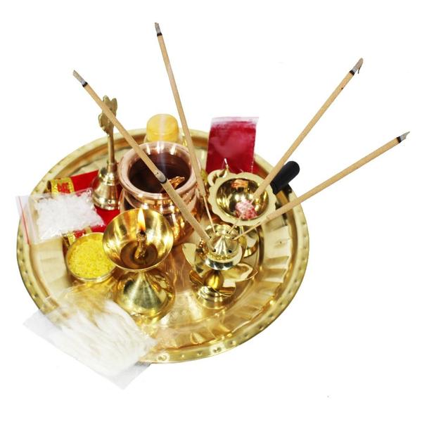 Brass Puja Thali Set- Large- with Necessary Puja Kits