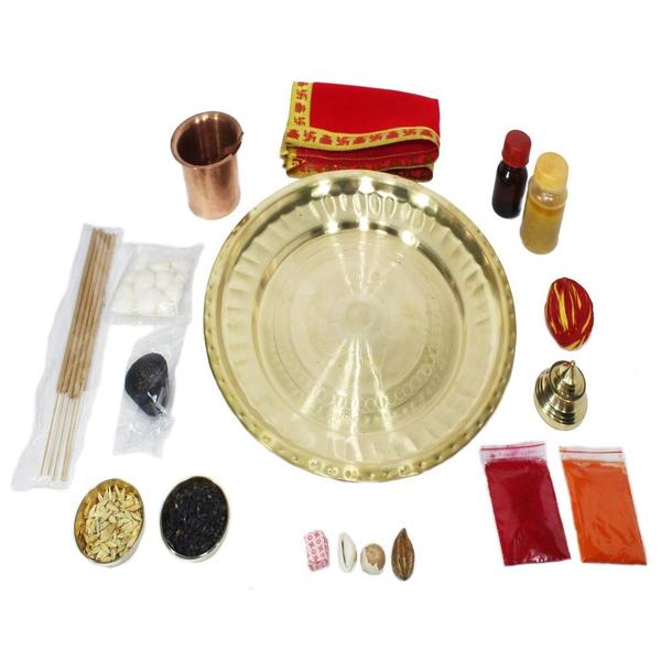Brass Puja Thali Set- Large- with Puja Ingredients