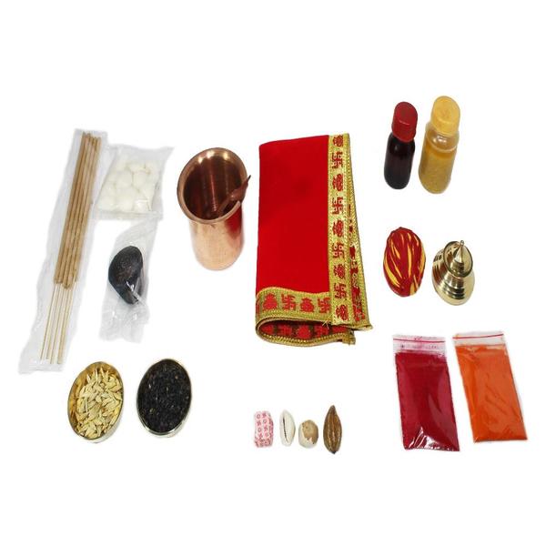 Brass Puja Thali Set- Large- with Puja Ingredients