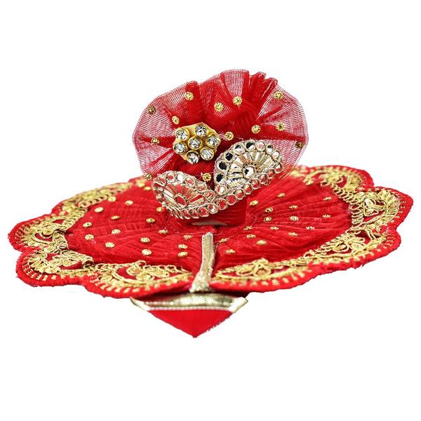 Janmashtami and Sharad Purnima Special Latest Design Laddu Gopal Dress in Red and Golden color With Mukut