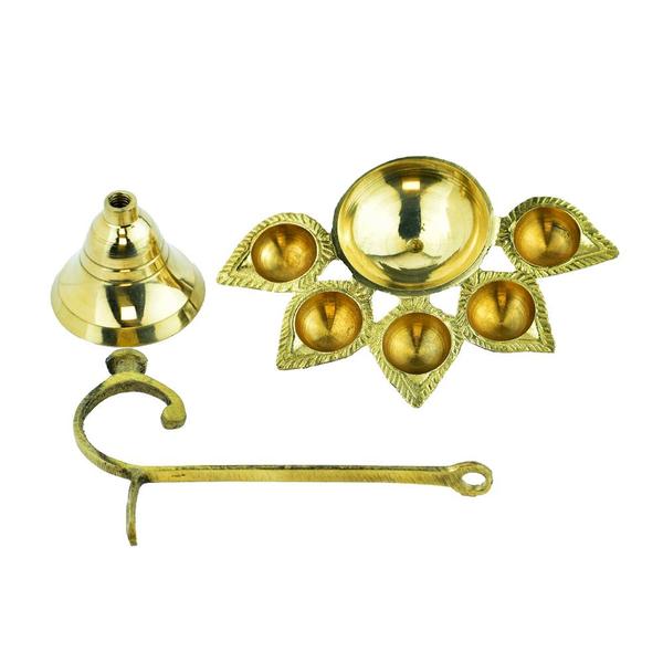 Brass Panch Aarti Diya / Pancharti Diya Oil Lamp Panch aarti /Puja Diya for Diwali/Navratri/Any Festival & Pooja