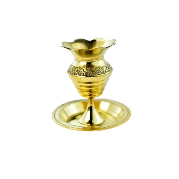 Flower and Kumbham Shaped Brass Agarbatti Stand Lotus Feet Spirituality Kudam Bathi Traditional Puja Incense Stick Stand/Pooja Item Brass Table Diya