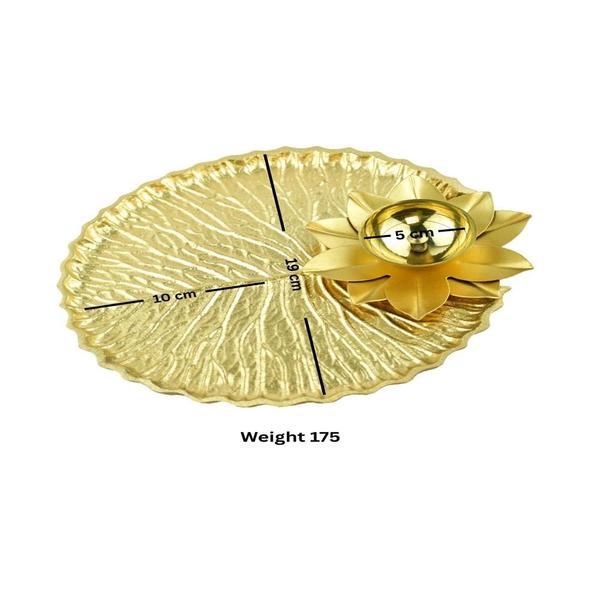 Lotus Aarti Plate With Diya, Pooja Thali, Brass Pooja Thali, Arti Thali, Puja Plate Gold Tray for Pooja |Gold Platted Pooja Plate | Pital Plates for puja Mandir Home