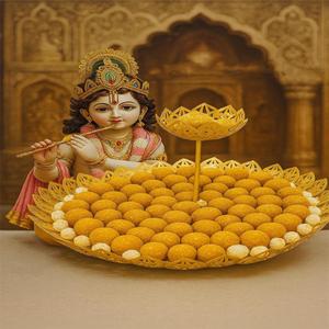 Chappan Bhog Thali/Decorative Poojan Thali for Temple and Pooja Room Decor- Traditional Pooja Thali-56 Bhog Thali for Laddu Gopal Dimensions-Dia 21x21 & Height-8"