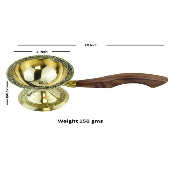 Brass Sambrani Stand & Loban Dhoop Dani Burner with Wooden Handle for Kapur - Sambrani Dhoop Holder Pooja Items for Home