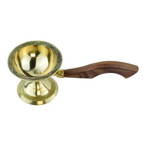 Brass Sambrani Stand & Loban Dhoop Dani Burner with Wooden Handle for Kapur - Sambrani Dhoop Holder Pooja Items for Home