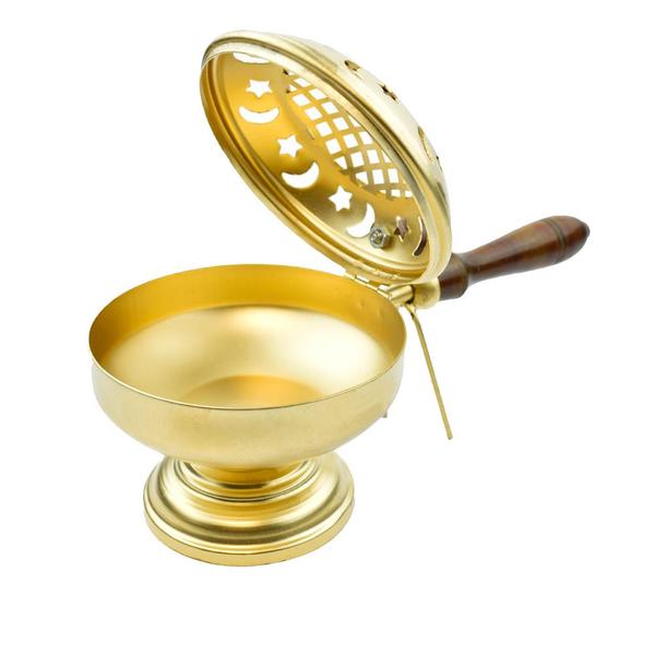 Brass Dhoop Burner with Round Dome | Traditional Dhoop Dani for Pooja, Aarti & Meditation | Incense Holder with Wooden Handle