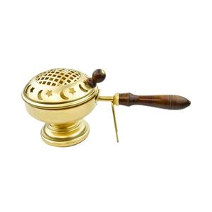 Brass Dhoop Burner with Round Dome | Traditional Dhoop Dani for Pooja, Aarti & Meditation | Incense Holder with Wooden Handle