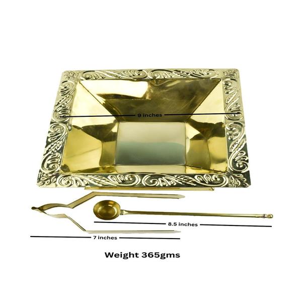 Premium Brass Hawan Kund Set (Havan Kund , Stand , Suchi Spoon,Tong / Chimta). Havan Kund Set for Pooja