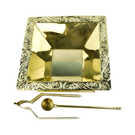 Premium Brass Hawan Kund Set (Havan Kund , Stand , Suchi Spoon,Tong / Chimta). Havan Kund Set for Pooja