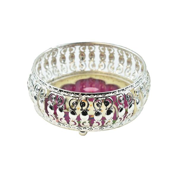 Silver Mina Tray - Painted with Pichwai Art