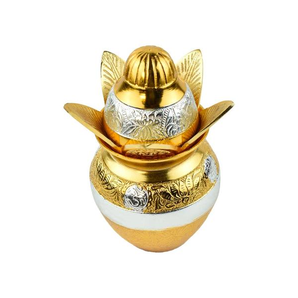 Hinduportal Premium Kalash with Coconut,Leaves and Royal Red Velvet Box for Pooja,Temple Use, Home Decor, Wedding Gift(Medium)