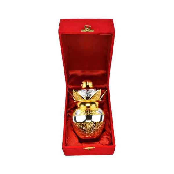 Hinduportal Premium Kalash with Coconut,Leaves and Royal Red Velvet Box for Pooja,Temple Use, Home Decor, Wedding Gift(Medium)
