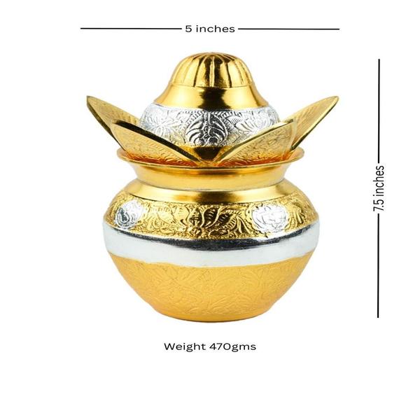 Hinduportal Premium Kalash with Coconut,Leaves and Royal Red Velvet Box for Pooja,Temple Use, Home Decor, Wedding Gift(Medium)