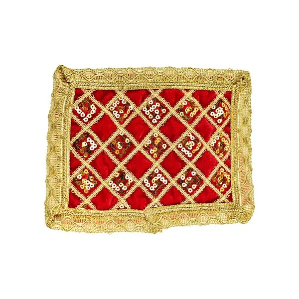 Laddu Gopal Red Velvet And Golden Work Bedding Set Size 8 inches by 6 inches