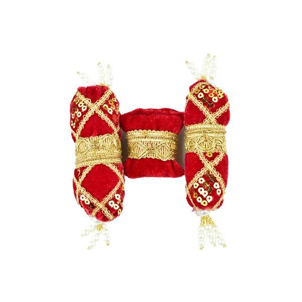 Laddu Gopal Red Velvet And Golden Work Bedding Set Size 8 inches by 6 inches