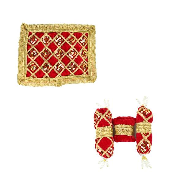 Laddu Gopal Red Velvet And Golden Work Bedding Set Size 8 inches by 6 inches