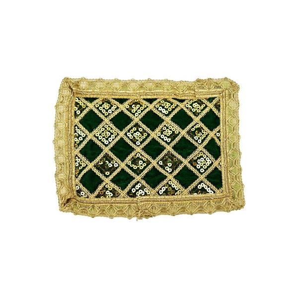 Laddu Gopal Green Velvet And Golden Work Bedding Set Size 8 inches by 6 inches