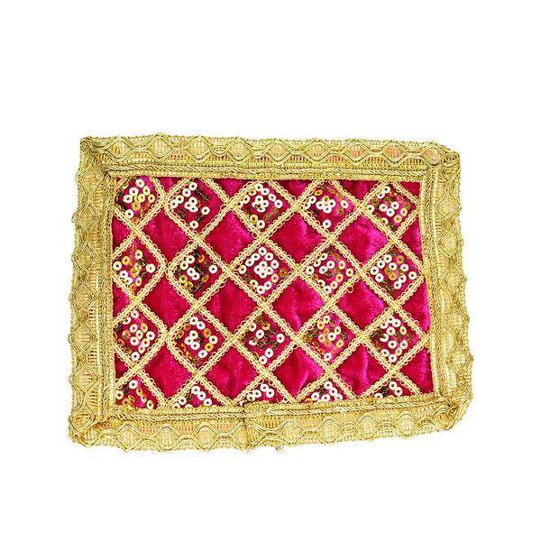 Laddu Gopal Pink Velvet And Golden Work Bedding Set Size 8 Inches By 6 Inches