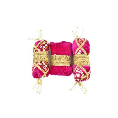 Laddu Gopal Pink Velvet And Golden Work Bedding Set Size 8 Inches By 6 Inches