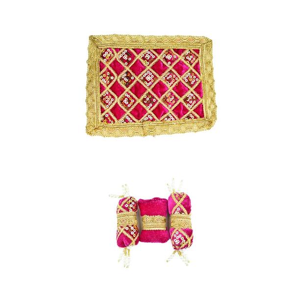 Laddu Gopal Pink Velvet And Golden Work Bedding Set Size 8 Inches By 6 Inches