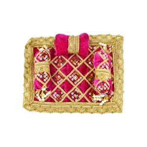 Laddu Gopal Pink Velvet And Golden Work Bedding Set Size 8 Inches By 6 Inches