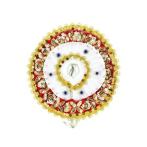 Laddu Gopal Dress White,Red, And Gold Embellished Poshak with Blue Stones | Special Festival Outfit for Bal Gopal/Krishna Idol (Size 6 Inches)