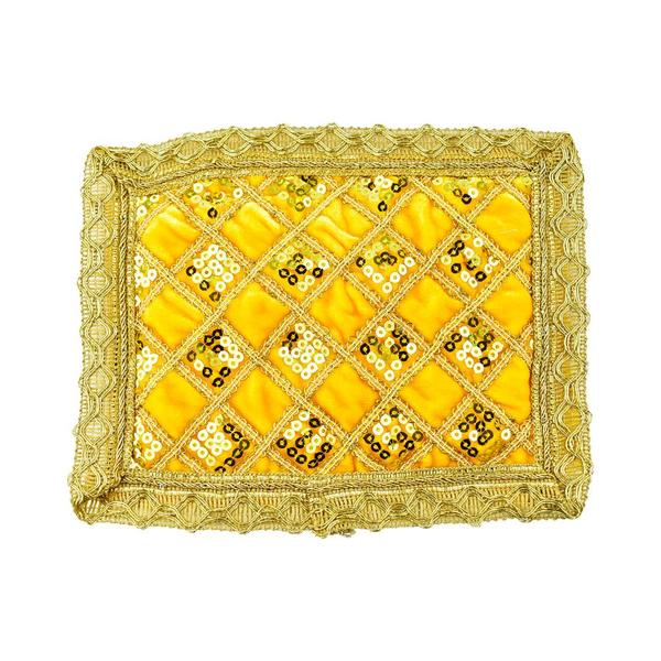 Laddu Gopal Yellow Velvet And Golden Work Bedding Set Size 8 inches by 6 inches