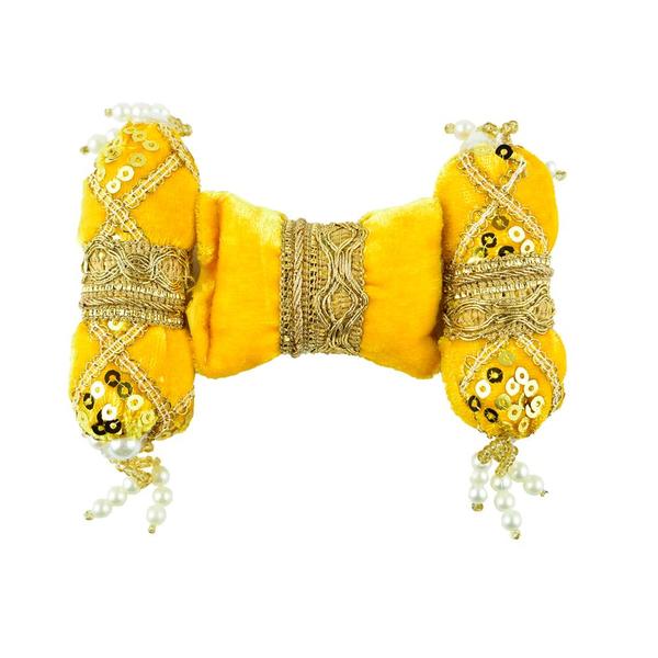 Laddu Gopal Yellow Velvet And Golden Work Bedding Set Size 8 inches by 6 inches