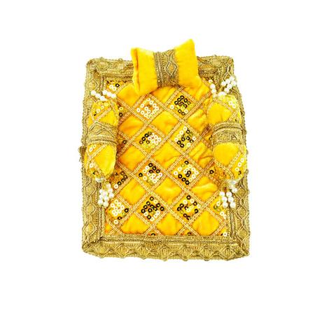 Laddu Gopal Yellow Velvet And Golden Work Bedding Set Size 8 inches by 6 inches