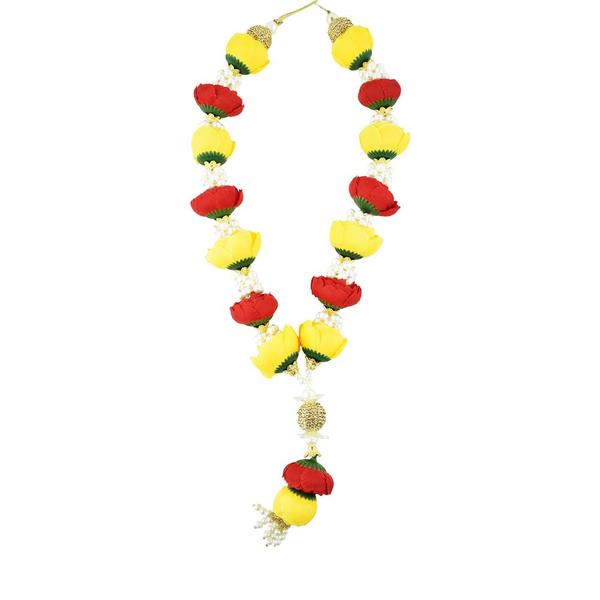 Artificial Yellow and Red Rose Flower Garland for Photo Frame | Handmade Gulab Pearl Moti Mala for God Idol Photo, Bhagwan Murti and Loved Ones| Size 20 Inch