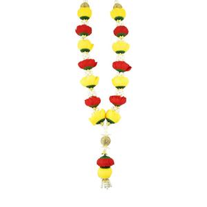 Artificial Yellow and Red Rose Flower Garland for Photo Frame | Handmade Gulab Pearl Moti Mala for God Idol Photo, Bhagwan Murti and Loved Ones| Size 20 Inch