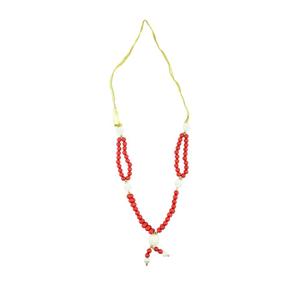 Moti Mala White  Pearl Garland/Moti Mala Haar for God Idol, Photos, Home & Temple Decoration Mala - 9 Inches (RED And WHITE)