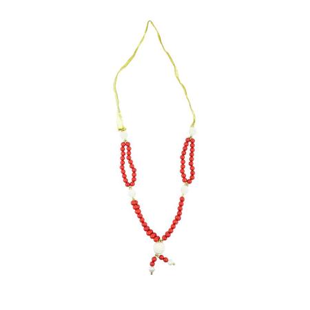 Moti Mala White  Pearl Garland/Moti Mala Haar for God Idol, Photos, Home & Temple Decoration Mala - 9 Inches (RED And WHITE)