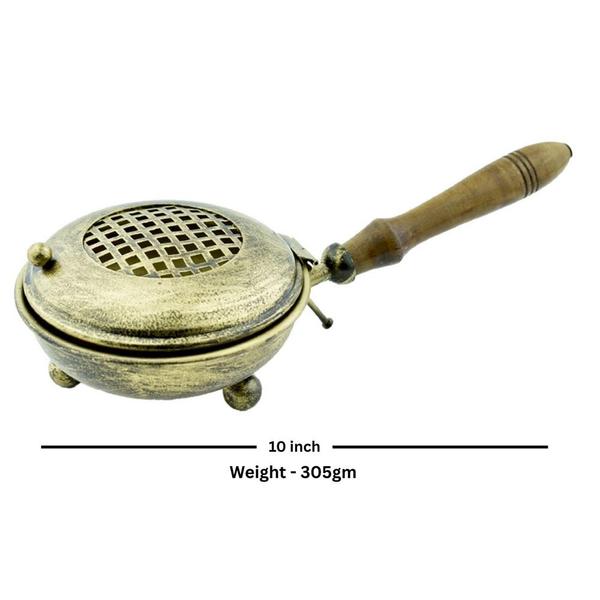 Antique Brass Loban & Dhoop Burner with Wooden Handle