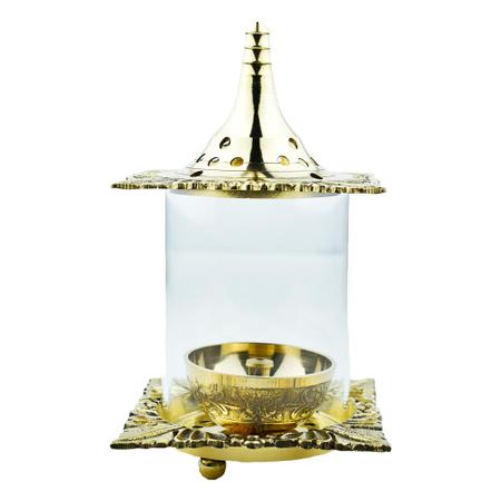 Temple Style Pure Brass Akhand Diya with Glass