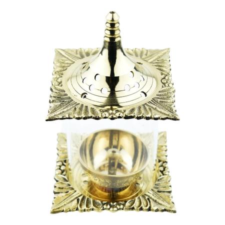 Temple Style Pure Brass Akhand Diya with Glass