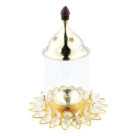 Brass Akhand Diya with Glass & Crystal