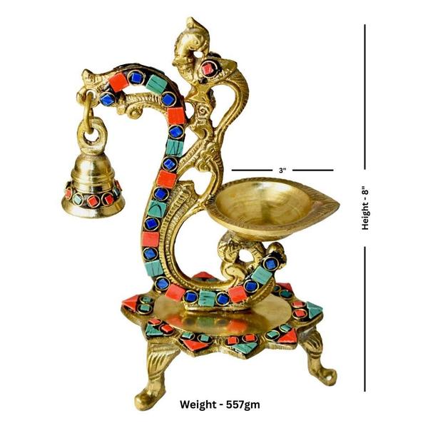 Handcrafted Brass Diya with Hanging Bell
