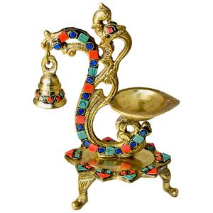 Handcrafted Brass Diya with Hanging Bell
