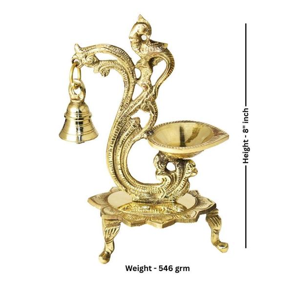 Brass Parrot Diya with Hanging Bell
