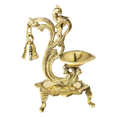Brass Parrot Diya with Hanging Bell