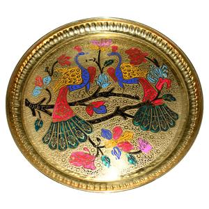 Brass Peacock Art Pooja Plate 10inch